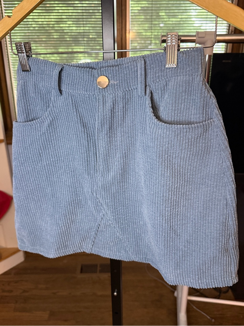 Corduroy Mini Skirt in Light Blue